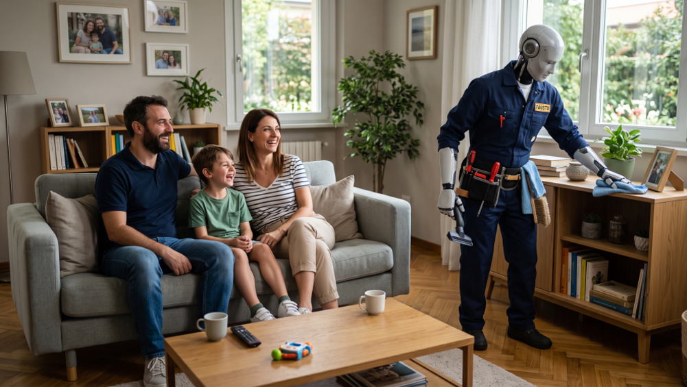 famiglia felice robot casa